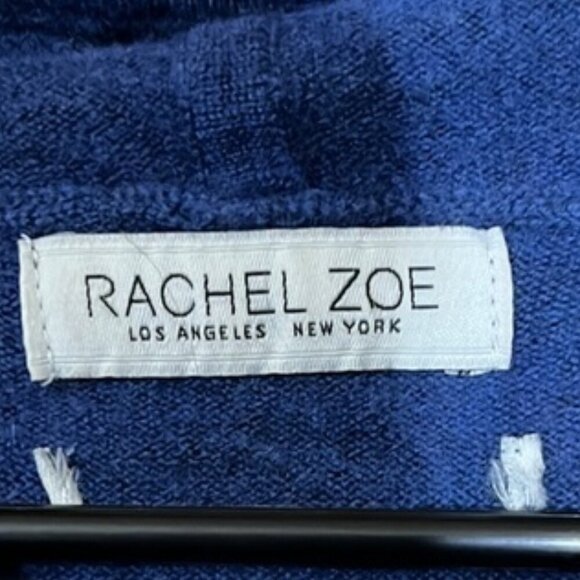 Rachel Zoe Blue Drawstring Hooded Sweater 100% ExtraFine Merino Wool - Picture 5 of 6